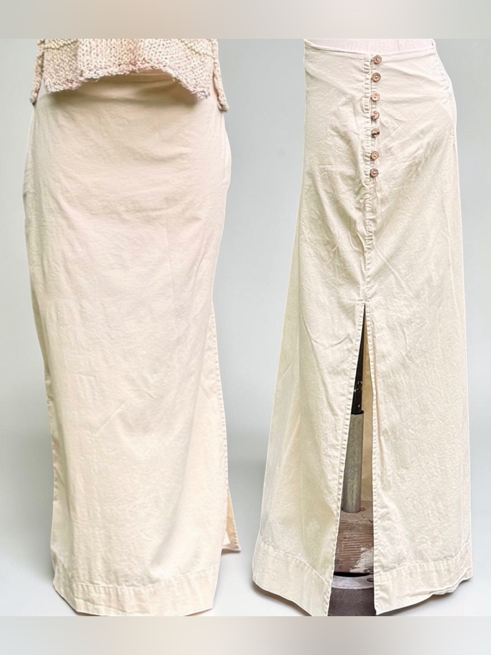 Tregene by Anthropologie Cream Linen Button Front Maxi Skirt Size XS